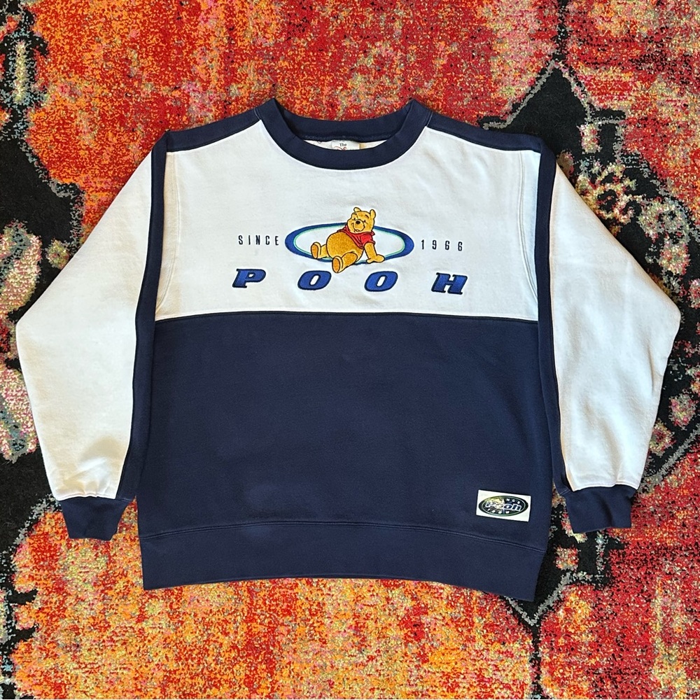 Vintage 90s Disney Winnie the Pooh Colorblock Sweatshirt Size M Y2K Retro Rare